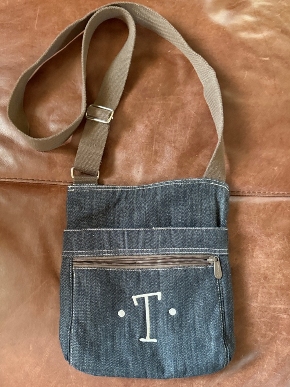 thirty-one Denim Crossbody Bag with White Monogram